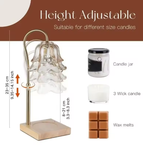 Elegant Flower Candle Warmer Lamp – Timer, Adjustable Height, 2 Bulbs – Ideal Gift for Mom, Birthday or Home Décor