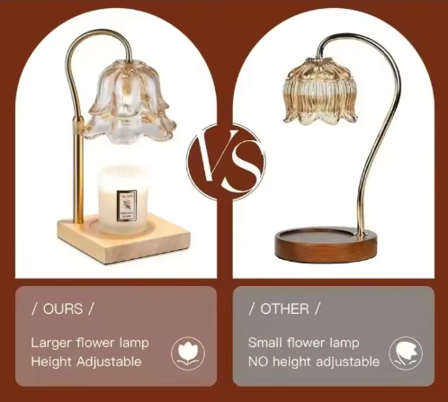 Elegant Flower Candle Warmer Lamp – Timer, Adjustable Height, 2 Bulbs – Ideal Gift for Mom, Birthday or Home Décor