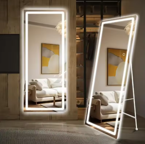 LED Full-Length Mirror – Dimmable, 3 Colors, Sleek Aluminum Frame