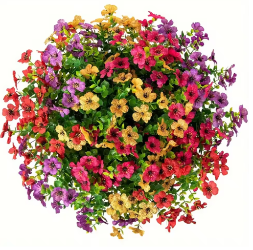 Vibrant UV-Resistant Faux Flowers – 12/24pcs Decorative Bouquet for Home & Events